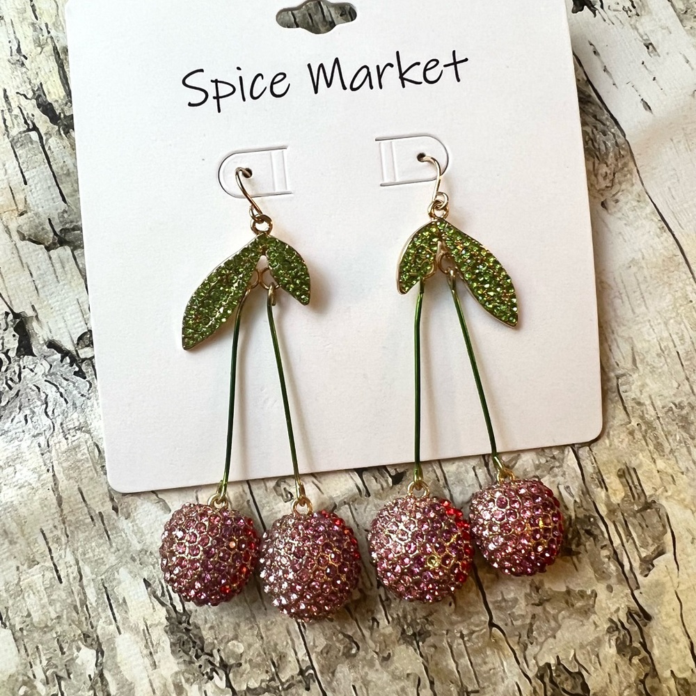 Green and Pink Cherry Earrings